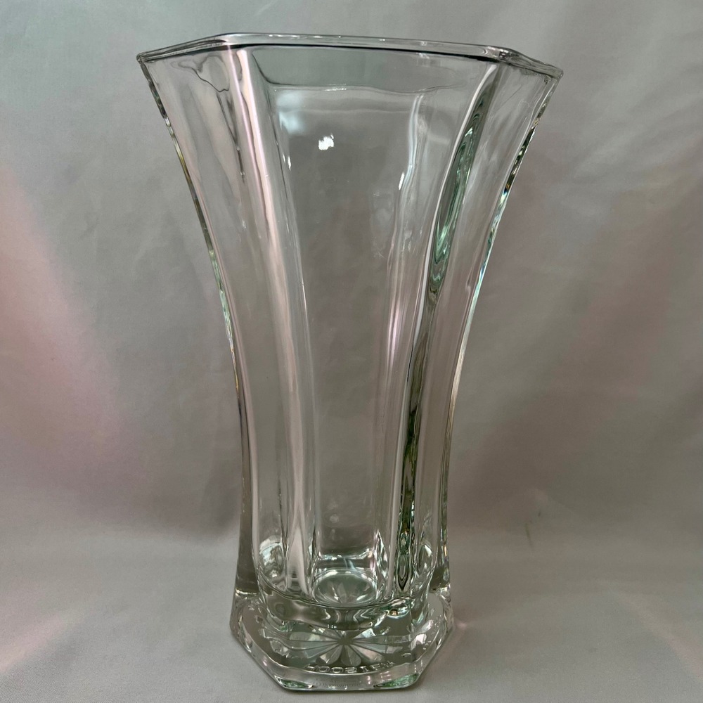 Hoosier Glass Vase 4041 Clear Hexagon Paneled Flared 10 Inch Vintage Excellent